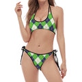 Green Navy And White Argyle Print Halter Scoop Tie Side Bikini