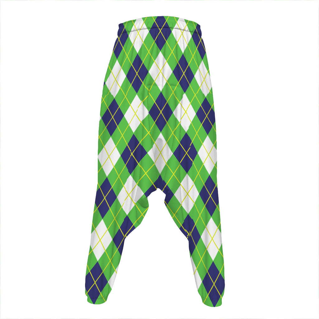 Green Navy And White Argyle Print Hammer Pants