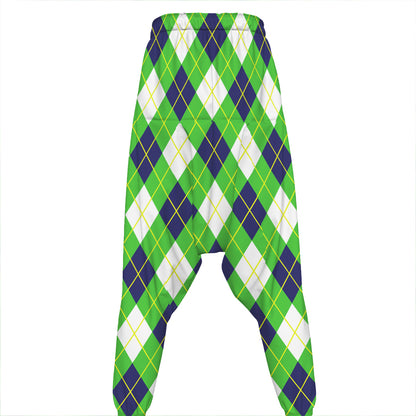 Green Navy And White Argyle Print Hammer Pants