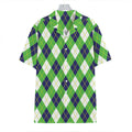 Green Navy And White Argyle Print Hawaiian Shirt