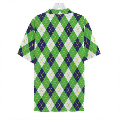 Green Navy And White Argyle Print Hawaiian Shirt