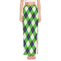 Green Navy And White Argyle Print High Slit Maxi Skirt