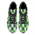 Green Navy And White Argyle Print High Top Leather Sneakers