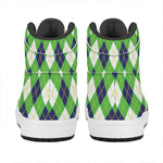 Green Navy And White Argyle Print High Top Leather Sneakers