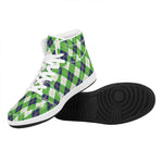 Green Navy And White Argyle Print High Top Leather Sneakers