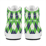 Green Navy And White Argyle Print High Top Leather Sneakers