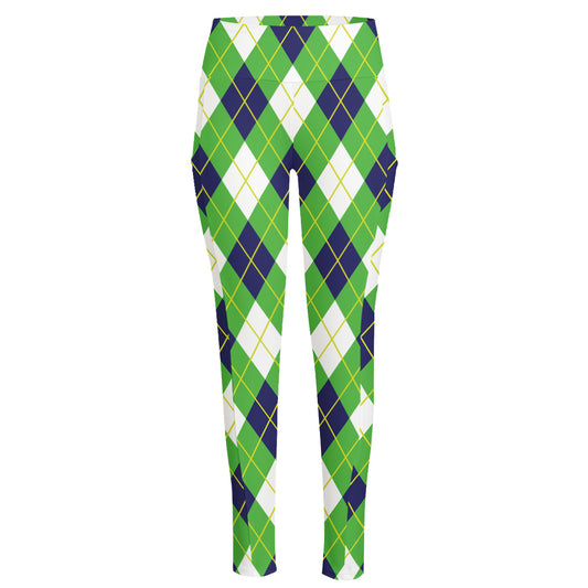 Green Navy And White Argyle Print High-Waisted Pocket Leggings