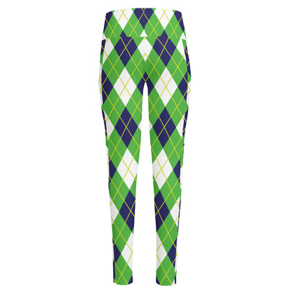 Green Navy And White Argyle Print High-Waisted Pocket Leggings