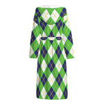 Green Navy And White Argyle Print Hooded Bathrobe