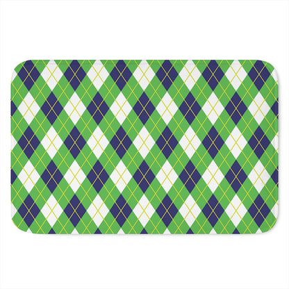 Green Navy And White Argyle Print Indoor Door Mat