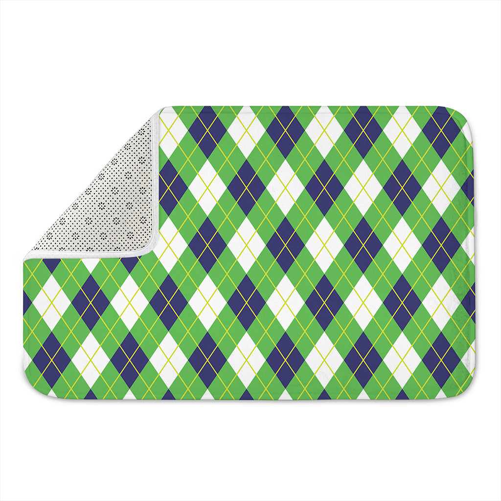 Green Navy And White Argyle Print Indoor Door Mat
