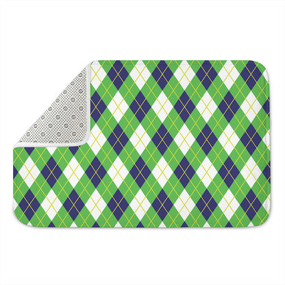 Green Navy And White Argyle Print Indoor Door Mat