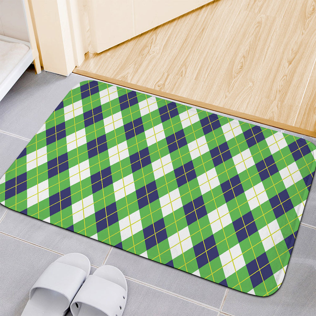 Green Navy And White Argyle Print Indoor Door Mat