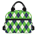 Green Navy And White Argyle Print Insulated Lunch Bag