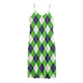 Green Navy And White Argyle Print Jersey Midi Cami Dress