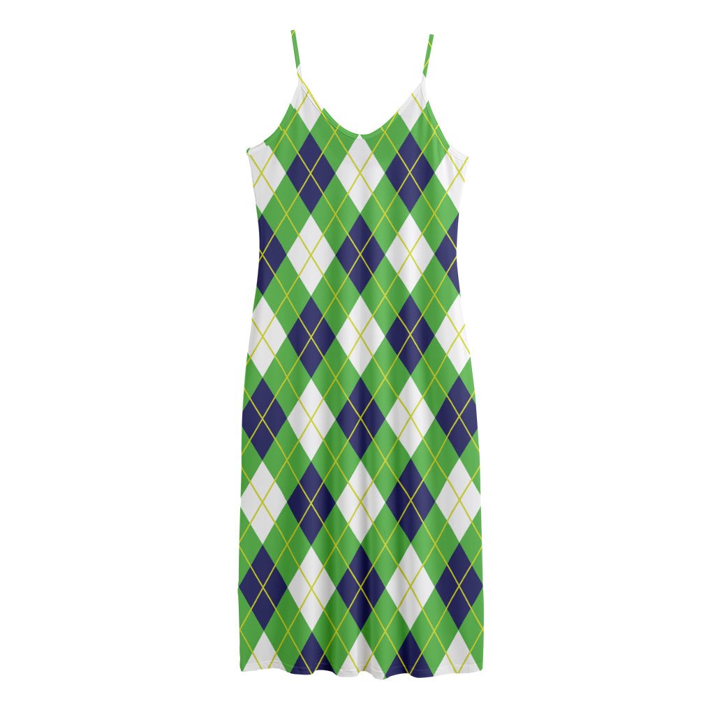 Green Navy And White Argyle Print Jersey Midi Cami Dress