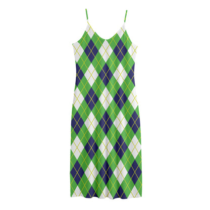 Green Navy And White Argyle Print Jersey Midi Cami Dress