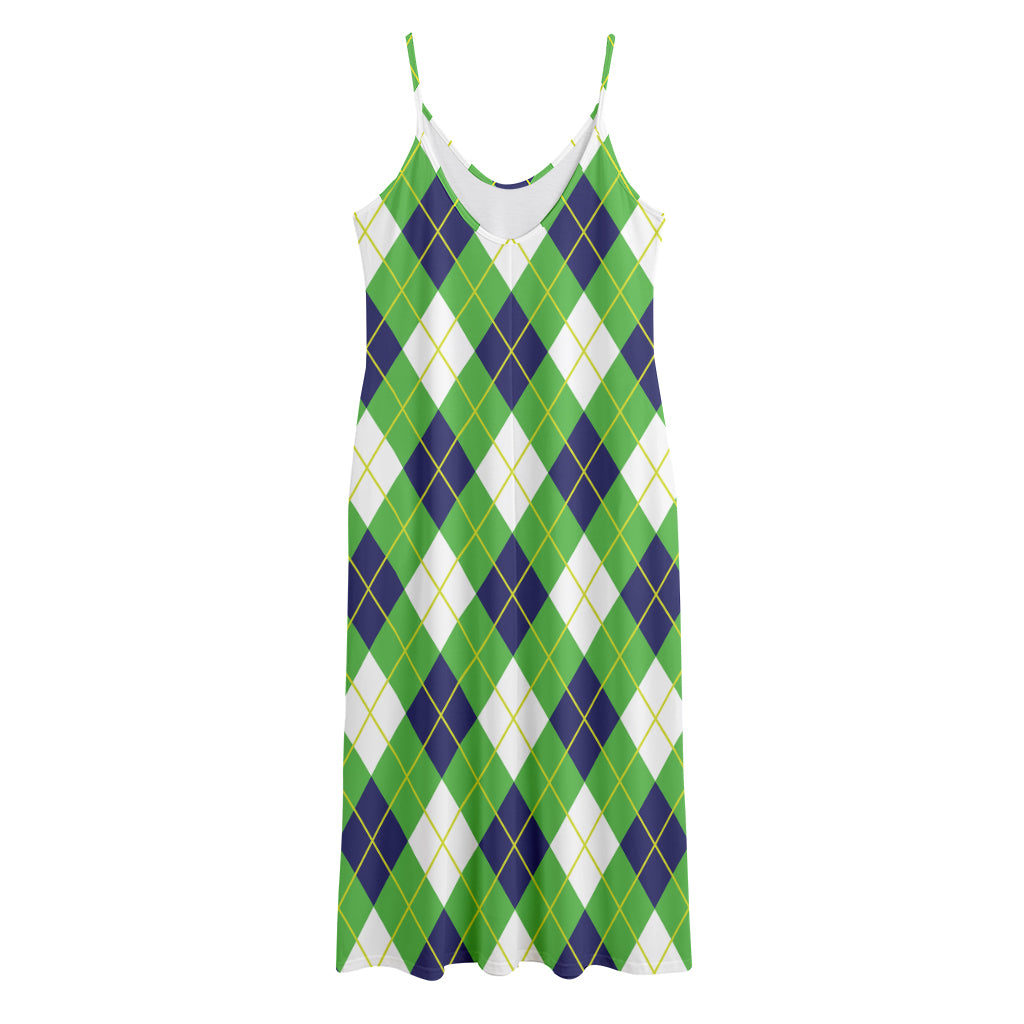 Green Navy And White Argyle Print Jersey Midi Cami Dress