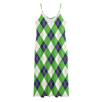 Green Navy And White Argyle Print Jersey Midi Cami Dress