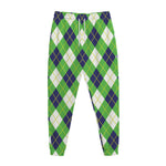 Green Navy And White Argyle Print Jogger Pants