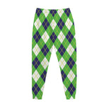 Green Navy And White Argyle Print Jogger Pants