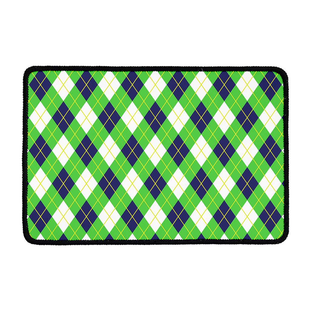 Green Navy And White Argyle Print Kitchen Mat