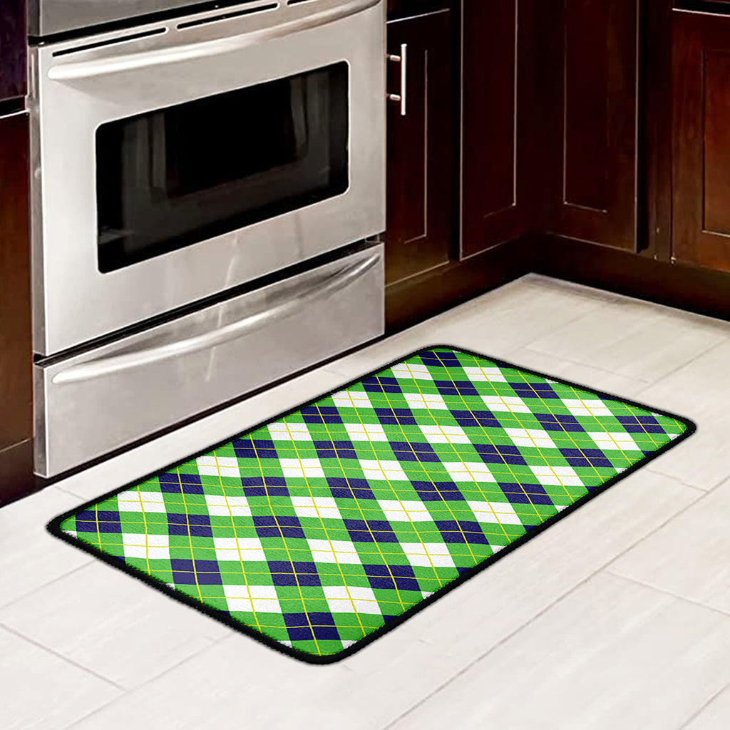 Green Navy And White Argyle Print Kitchen Mat