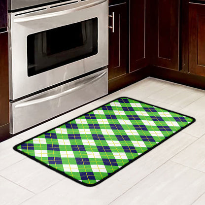 Green Navy And White Argyle Print Kitchen Mat