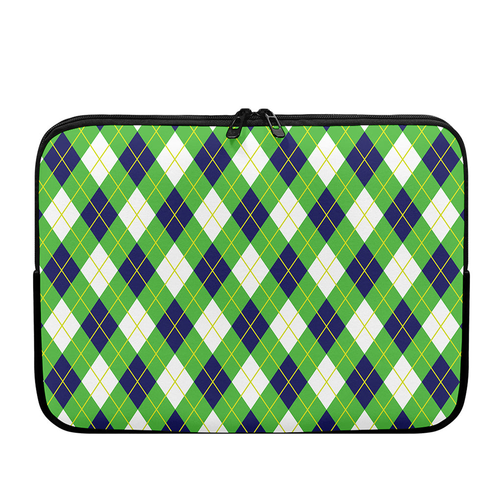 Green Navy And White Argyle Print Laptop Sleeve