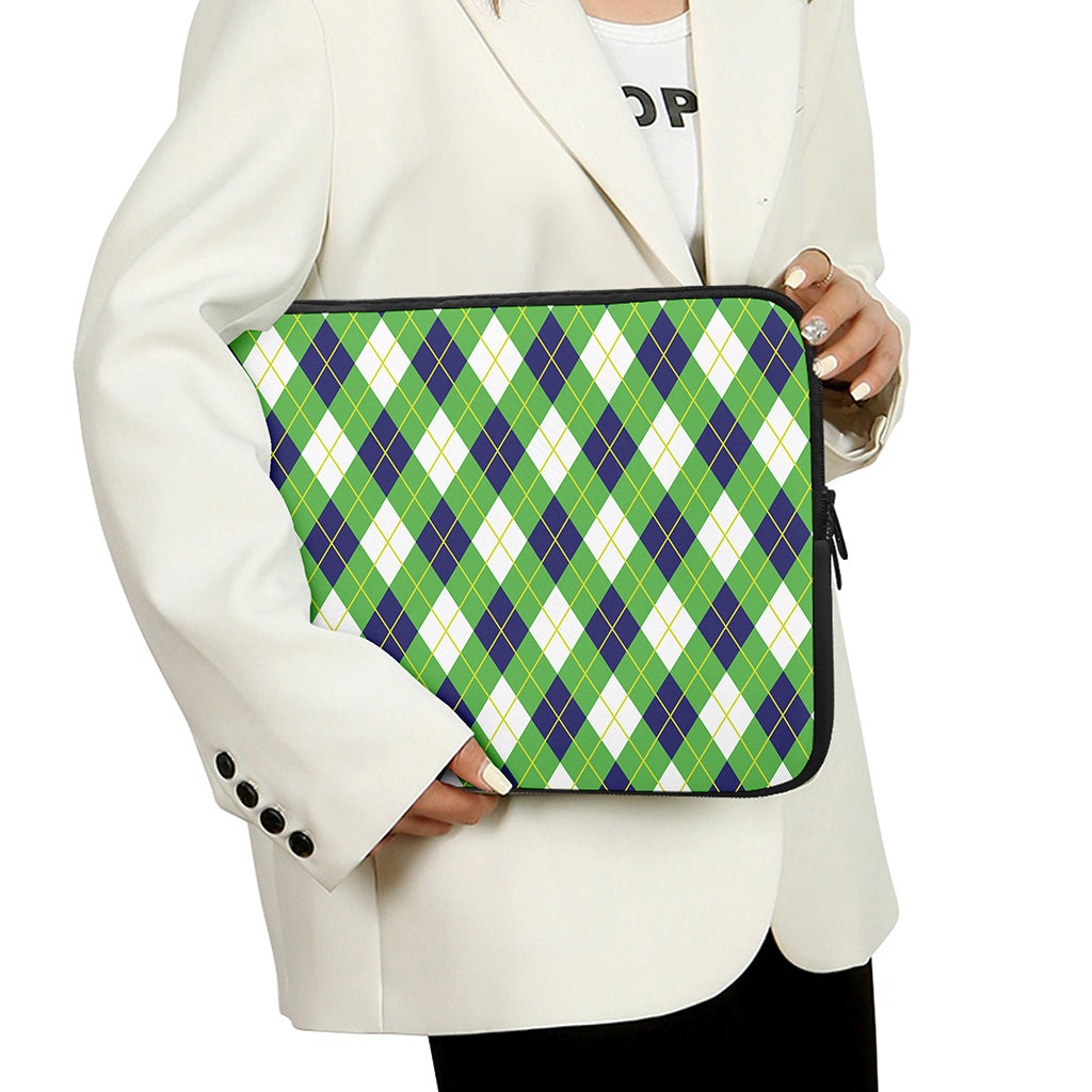 Green Navy And White Argyle Print Laptop Sleeve