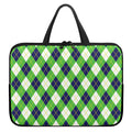 Green Navy And White Argyle Print Laptop Sleeve With Handle