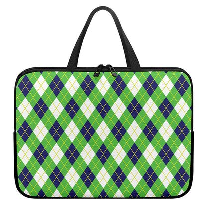 Green Navy And White Argyle Print Laptop Sleeve With Handle
