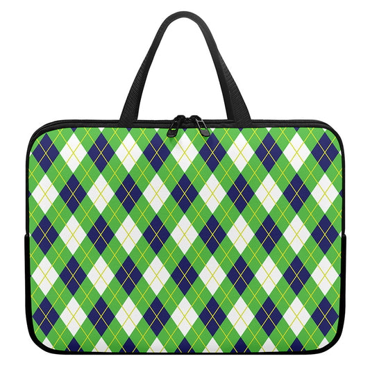 Green Navy And White Argyle Print Laptop Sleeve With Handle