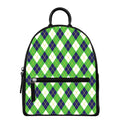 Green Navy And White Argyle Print Leather Backpack