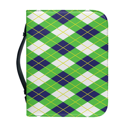 Green Navy And White Argyle Print Leather Bible Cover