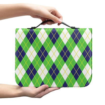 Green Navy And White Argyle Print Leather Bible Cover