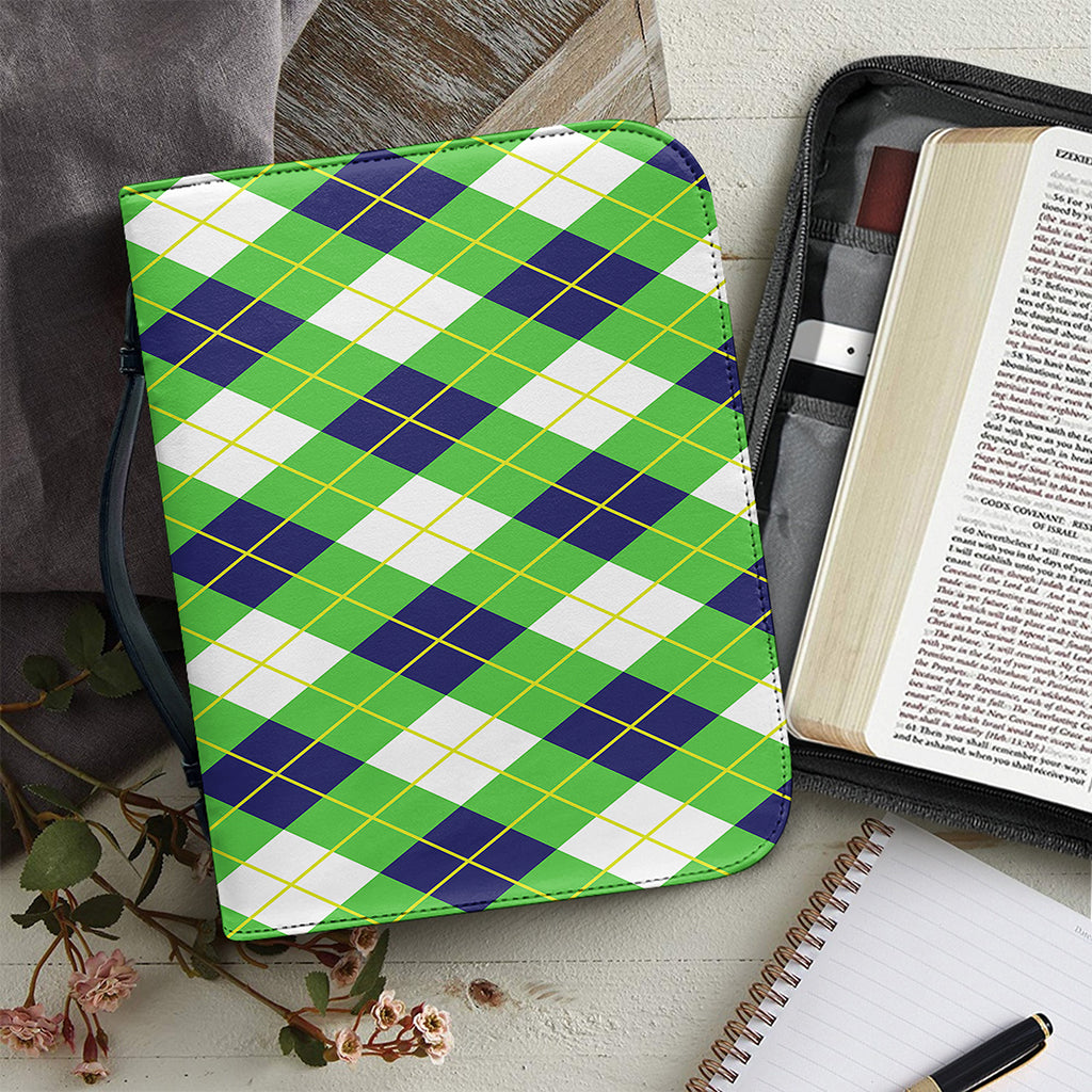 Green Navy And White Argyle Print Leather Bible Cover