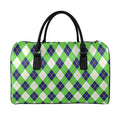 Green Navy And White Argyle Print Leather Duffel Bag