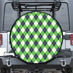 Green Navy And White Argyle Print Leather Spare Tire Cover