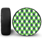 Green Navy And White Argyle Print Leather Spare Tire Cover