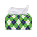 Green Navy And White Argyle Print Leather Tissue Box Cover