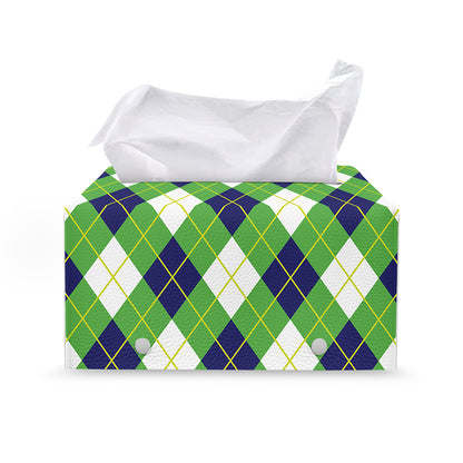 Green Navy And White Argyle Print Leather Tissue Box Cover