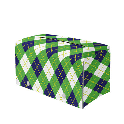 Green Navy And White Argyle Print Leather Tissue Box Cover