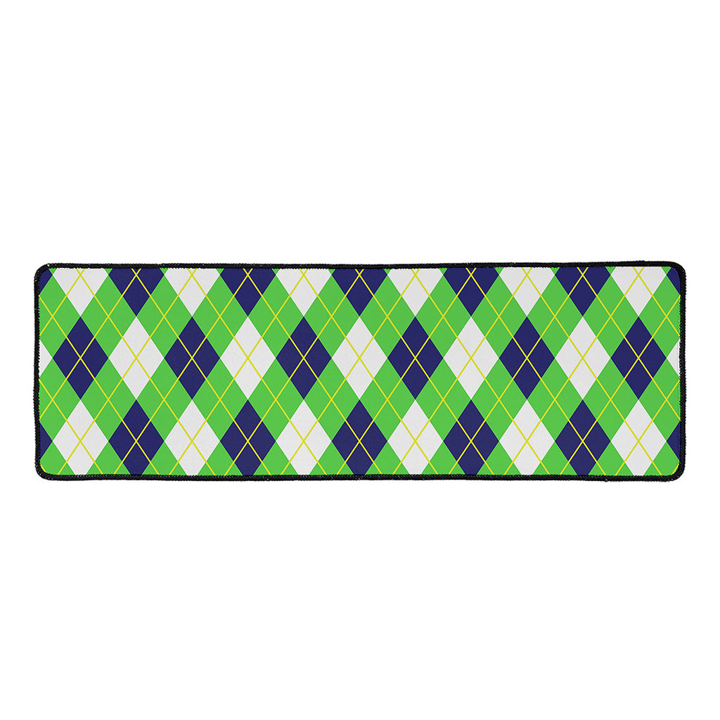 Green Navy And White Argyle Print Long Kitchen Mat