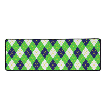 Green Navy And White Argyle Print Long Kitchen Mat