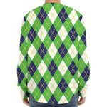 Green Navy And White Argyle Print Long Sleeve Baseball Jersey