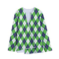Green Navy And White Argyle Print Long Sleeve Short Coat