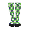 Green Navy And White Argyle Print Long Socks