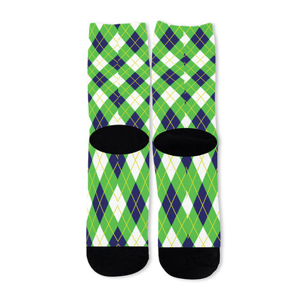 Green Navy And White Argyle Print Long Socks