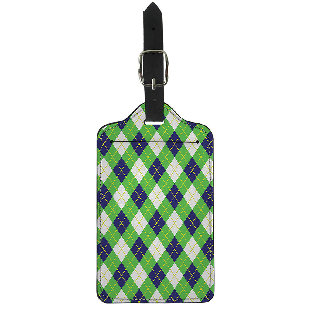 Green Navy And White Argyle Print Luggage Tag